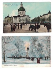 2 ANTIQUE 1905-1910 CHURCH IN STOCKHOLM & LEKSANDS SWEDEN POSTCARD picture