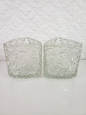 Vintage Avon Triangle Candle Holder Crystal Collection Heavy Embossed Vase 2 Pcs picture