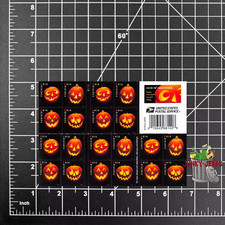 2016 USPS SHEET OF 20 FIRST CLASS LETTER STAMPS HALLOWEEN JACK-O'-LANTERNS 73¢ picture