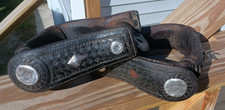 Vintage Tooled Leather Western Stirrups with Sterling Silver Conchos picture