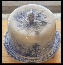 vintage blue-and-white ceramic cheese dome and underplate picture
