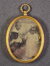 Victorian Brass Oval Frame with Tin Type Picture of Two Kids picture