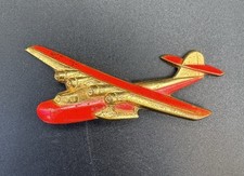 Vintage 1930s Art Deco Pan Am Clipper Airplane Pin Red Gold Details Plane Brooch picture