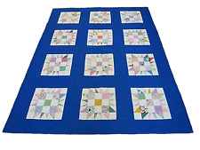 Vintage 1937 Handmade Patchwork Twin Quilt Cotton Sawtooth Star Pattern Signed picture