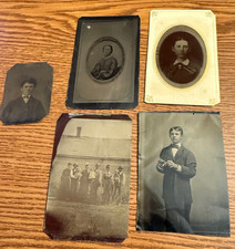 1850-1900 Victorian Edwardian Tintype Family Portraits Random Estate Lot of 5 picture