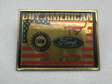 Vintage Ford UAW Buy American Advertising Pin Badge USA Made Collectible picture