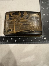 WWII Era Japanese Damascene Cigarette Case - Nikki Temple and Mt. Fuji picture