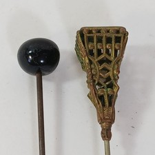 Lot of 2x Antique Hatpin Black & Gold Tone Open Work picture
