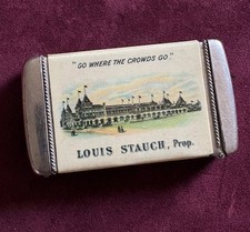 1890s STAUCH'S CONEY ISLAND ADVERTISING MATCH SAFE CELLULOID WHITEHEAD & HOAG Co picture