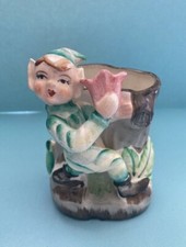 Vintage MCM Forest Elf Ceramic Planter Fairy Core Cottage Core Whimsy Tulips picture