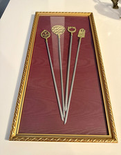 Vintage Turkish Brass & Stainless Steel Kebab Skewers Framed Wall Art Set of 4 picture