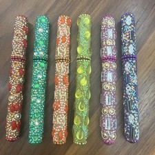 Set of 6 Handcrafted Rajasthani Decorative Pens 5 Inch Multicolor Made In India picture