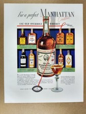 1937 Old Overholt Rye Whiskey 'For a Perfect Manhattan' vintage print Ad picture