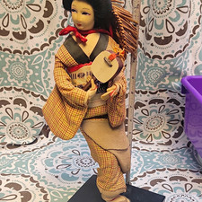 Vintage Japanese Geisha Doll Shamisen Kimono Basket 17