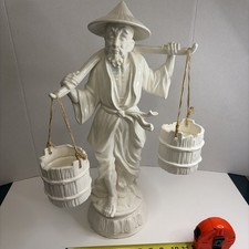 Vintage White Porcelain Asian Man Water Carrier Figurine picture