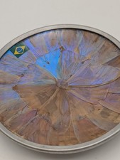 Vintage Real Blue Morpho Butterfly Wing Art Plate 5 Inch, Made In Brazil picture