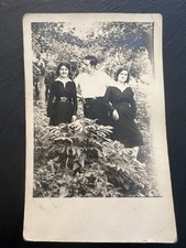 1920s Antique RPPC Postcard Family Garden Group Portrait Trio picture