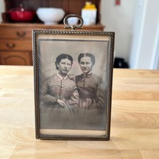 Antique 1860s Tintype Photo Two Women Boarding School CT Brass Frame Identified picture