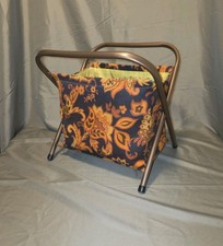 Vintage 70s Folding Sewing Basket Knitting Bag Paisley Craft Storage Magazine  picture