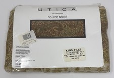Vintage Utica King Flat Sheet No-Iron Paisley Scrolls Print picture