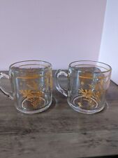 2 Vintage Libbey Clear Glass Daisy Floral Print Coffee Mug Tea Cups picture