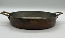 Vintage Cobre Heavy Duty Copper Flat Bottom Oval Pan Double Handle picture