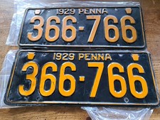 Rare 1929 Antique Pennsylvania License Plate Set #366-766 picture