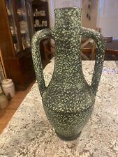 Vintage MCM Mid Century Texured Green Spain Double Handle Vase LOOK picture