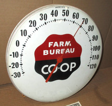 FARM BUREAU CO-OP -- Vintage Thermometer Sign GLASS COVER -As Is Parts or Repair picture