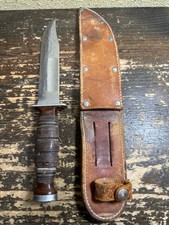 Vintage KA-BAR Olean NY Fighting Utility Knife Leather Handle w Sheath picture