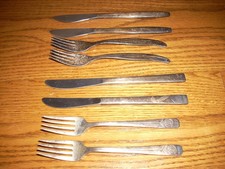 Vintage Lot Of 8 NWA TWA and UNITED Airlines Silverware Flatware Forks Knives. picture