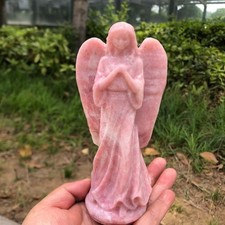 1pc Pink Opal Angel Reiki Crystal Skull Hand Carved Decor Crystal gift picture