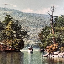 Antique Launch Boat Among Harbor Islands Lake George Phostint Vintage Postcard picture