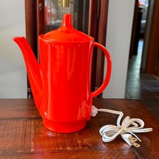 Vintage MCM Japanese Electric Ceramic Teapot Orange Yanodento YA-546 Coffee Pot picture