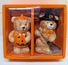 Creepy Critters Halloween Pumpkin & Witch Teddy Bear Salt Pepper Shakers Set picture