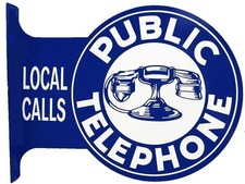 Vintage PUBLIC TELEPHONE Large Metal Tin Sign Garage Man Cave picture
