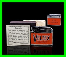 Vintage Veltex Gasoline Dealer Sample Oil Gas Station Flat Ad Lighter With Box  picture