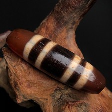 Vintage Tibetan Old Agate Dzi Beads 4 Lines Amulet Pendant Protection 50×14mm picture