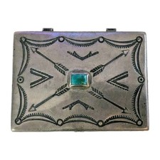 VTG Navajo Sterling Silver PILL BOX Turquoise Cabochon NATIVE AMERICAN Collector picture