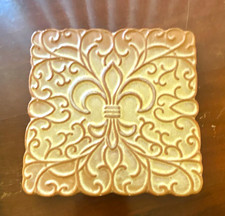 Frankoma 3TR Square Fleur de Lis Ceramic Trivet Tile, Glazed Beige picture