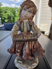 Large Vintage Hand Painted Italian Girl Figurine Serving Tray Statue 12