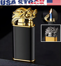 Novelty Dual Flame Black Gold Dragon Lighter Jet Windproof Metal Slim USA Seller picture