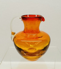 Vintage Hand Blown Miniature Orange Amberina Art Glass Pitcher 3.5