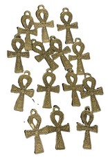 Lot of 12 Egyptian Ankh Cross Charms/Pendants Gold-Tone Metal picture