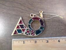 Avon Merry Christmas Metal Horn Stained Glass Ornament Holiday Vintage picture
