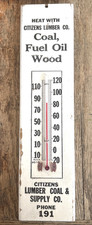VINTAGE 1930s CITIZENS LUMBER CO WOODEN THERMOMETER PHONE 191 COAL FUEL OIL picture