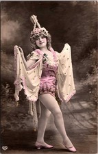 RISQUE PRETTY ACTRESS : EAS : RARE HAND-COLORED RPPC : c1910 picture