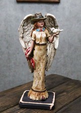 Rustic Western Cowgirl Angel Wearing Cowboy Hat With Dove In Her Hand Figurine picture
