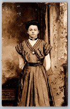 Beautiful Young Lady Girl, Victorian Dress~Locket c1904-18 Vintage RPPC Postcard picture