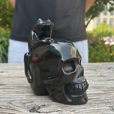 3.8LB 5.5''Natural Silver Obsidian Frog Skull Crystal Carving Reiki Healing picture